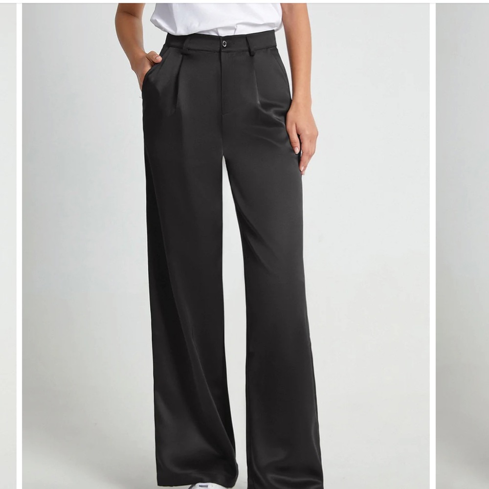 High Waisted Pleat Front Wide Leg Trousers